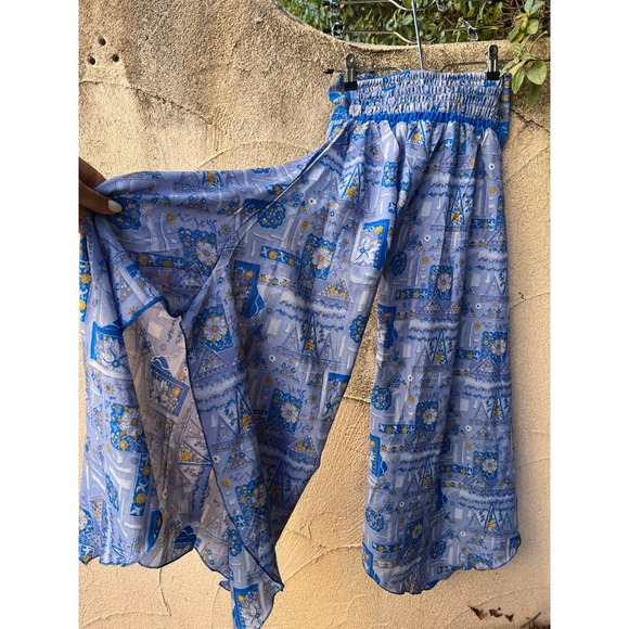Blue Flowy Hippy Silk Pants - Picture 3 of 4